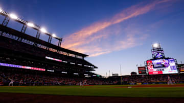 DENVER, CO - JULY 1: A general view as the sun sets over the stadium during the third inning of a game between the Colorado Rockies and the St. Louis Cardinals at Coors Field on July 1, 2021 in Denver, Colorado. (Photo by Justin Edmonds/Getty Images)