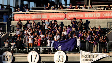 DENVER, COLORADO - SEPTEMBER 25: The number 33 of Hall of Fame player is retired at a ceremony before the Colorado Rockies play the San San Francisco Giants at Coors Field on September 25, 2021 in Denver, Colorado. (Photo by Matthew Stockman/Getty Images)
