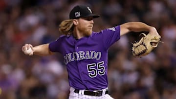 DENVER, CO - SEPTEMBER 12: Starting pitcher Jon Gray #55 of the Colorado Rockies throws in the third inning against the Arizona Diamondbacks at Coors Field on September 12, 2018 in Denver, Colorado. (Photo by Matthew Stockman/Getty Images)