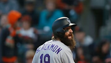 SAN FRANCISCO, CA - APRIL 11: Charlie Blackmon #19 of the Colorado Rockies remonstrates with home plate umpire Paul Nauert #39 during the in the top of the third inning against the San Francisco Giants at Oracle Park on April 11, 2019 in San Francisco, California. (Photo by Lachlan Cunningham/Getty Images)