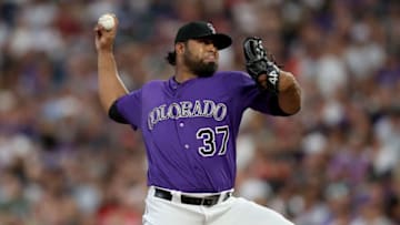 DENVER, COLORADO - JULY 03: Pitcher Jairo Diaz #37 of the Colorado Rockies throws in the eighth inning against the Houston Astros at Coors Field on July 03, 2019 in Denver, Colorado. (Photo by Matthew Stockman/Getty Images)