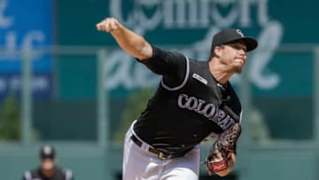 DENVER, CO - SEPTEMBER 15: Chi Chi Gonzalez #50 of the Colorado Rockies pitches against the San Diego Padres in the first inning at Coors Field on September 15, 2019 in Denver, Colorado. (Photo by Joe Mahoney/Getty Images)