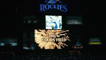 DENVER - JUNE 19: A general view of the scoreboard at night during the game between the Florida Marlins and the Colorado Rockies at Coors Field on June 19, 1995 in Denver, Colorado. (Photo by Nathan Bilow/Getty Images)