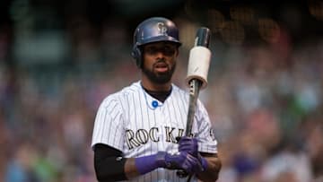 DENVER, CO - SEPTEMBER 5: Jose Reyes #7 of the Colorado Rockies stands in the on deck circle in the first inning of a game against the San Francisco Giants at Coors Field on September 5, 2015 in Denver, Colorado. (Photo by Dustin Bradford/Getty Images)