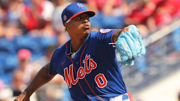 Mar 4, 2020; Port St. Lucie, Florida, USA; New York Mets starting pitcher Marcus Stroman (0) delivers a pitch against the St. Louis Cardinals during the third inning at First Data Field. Mandatory Credit: Sam Navarro-USA TODAY Sports