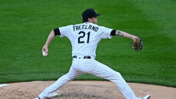 Sep 12, 2020; Denver, Colorado, USA; Colorado Rockies starting pitcher Kyle Freeland (21) delivers a pitch in the third inning against the Los Angeles Angels at Coors Field. Mandatory Credit: Ron Chenoy-USA TODAY Sports