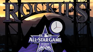 May 13, 2021; Denver, Colorado, USA; Logos for the 2021 MLB All-Star Game are on display during the fourth inning of the game between the Colorado Rockies and the Cincinnati Reds at Coors Field. Mandatory Credit: Isaiah J. Downing-USA TODAY Sports