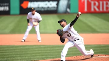 Apr 3, 2016; Pittsburgh, PA, USA; Pittsburgh Pirates starting pitcher Francisco Liriano (47) pitches against the St. Louis Cardinals during the fifth inning at PNC Park. Mandatory Credit: Charles LeClaire-USA TODAY Sports
