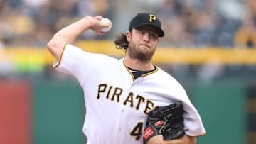 May 20, 2016; Pittsburgh, PA, USA; Pittsburgh Pirates starting pitcher Gerrit Cole (45) delivers a pitch against the Colorado Rockies during the first inning at PNC Park. Mandatory Credit: Charles LeClaire-USA TODAY Sports