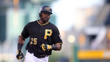 May 24, 2016; Pittsburgh, PA, USA; Pittsburgh Pirates right fielder Gregory Polanco (25) rounds the bases after hitting a three run home run against the Arizona Diamondbacks during the first inning at PNC Park. Mandatory Credit: Charles LeClaire-USA TODAY Sports