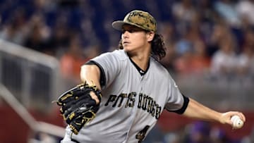 May 30, 2016; Miami, FL, USA; Pittsburgh Pirates starting pitcher Jeff Locke (49) throws against the Miami Marlins during the second inning at Marlins Park. Mandatory Credit: Steve Mitchell-USA TODAY Sports