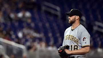 Jun 1, 2016; Miami, FL, USA; Pittsburgh Pirates starting pitcher Jonathon Niese (18) throws against the Miami Marlins during the first inning at Marlins Park. Mandatory Credit: Steve Mitchell-USA TODAY Sports