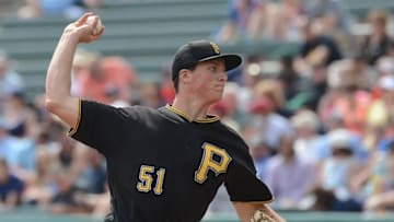 Mar 5, 2016; Lake Buena Vista, FL, USA; Pittsburgh Pirates starting pitcher Tyler Glasnow (51) throws a pitch in the second inning of the spring training game against the Atlanta Braves at Champion Stadium. Mandatory Credit: Jonathan Dyer-USA TODAY Sports