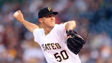 Aug 5, 2016; Pittsburgh, PA, USA; Pittsburgh Pirates starting pitcher Jameson Taillon (50) delivers a pitch against the Cincinnati Reds during the first inning at PNC Park. Mandatory Credit: Charles LeClaire-USA TODAY Sports