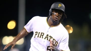 Aug 23, 2016; Pittsburgh, PA, USA; Pittsburgh Pirates first baseman Josh Bell (55) runs the bases against the Houston Astros during the sixth inning at PNC Park. Mandatory Credit: Charles LeClaire-USA TODAY Sports