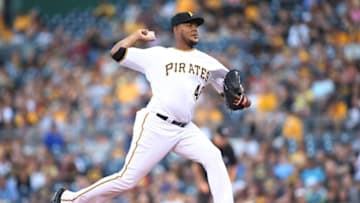 Aug 23, 2016; Pittsburgh, PA, USA; Pittsburgh Pirates starting pitcher Ivan Nova (46) delivers a pitch against the Houston Astros during the first inning at PNC Park. Mandatory Credit: Charles LeClaire-USA TODAY Sports