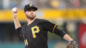 Sep 10, 2016; Pittsburgh, PA, USA; Pittsburgh Pirates starting pitcher Drew Hutchison (34) delivers a pitch against the Cincinnati Reds during the first inning at PNC Park. Mandatory Credit: Charles LeClaire-USA TODAY Sports