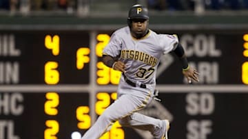 Sep 13, 2016; Philadelphia, PA, USA; Pittsburgh Pirates shortstop Alen Hanson (37) runs the bases against the Philadelphia Phillies and during the ninth inning at Citizens Bank Park. The Pittsburgh Pirates won 5-3. Mandatory Credit: Bill Streicher-USA TODAY Sports