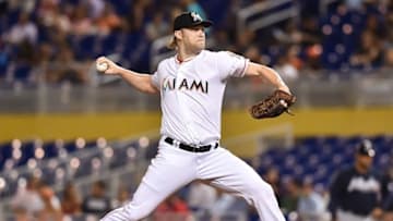 Sep 23, 2016; Miami, FL, USA; Miami Marlins starting pitcher Andrew Cashner (48) delivers a pitch during the first inning against the Atlanta Braves at Marlins Park. Mandatory Credit: Steve Mitchell-USA TODAY Sports