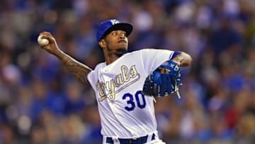 Sep 30, 2016; Kansas City, MO, USA; Kansas City Royals pitcher Yordano Ventura (30) delivers a pitch against the Cleveland Indians during the second inning at Kauffman Stadium. Mandatory Credit: Peter G. Aiken-USA TODAY Sports