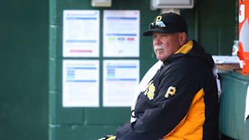 Apr 5, 2016; Pittsburgh, PA, USA; Pittsburgh Pirates pitching coach Ray Searage (54) looks on from the dugout before the Pirates host the St. Louis Cardinals at PNC Park. Mandatory Credit: Charles LeClaire-USA TODAY Sports