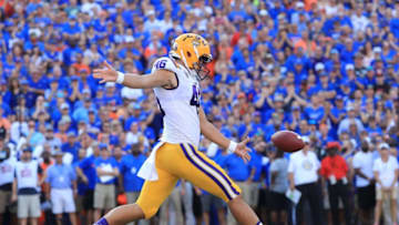 GAINESVILLE, FL - OCTOBER 06: Zach Von Rosenberg #46 of the LSU Tigers punts during the game against the Florida Gators at Ben Hill Griffin Stadium on October 6, 2018 in Gainesville, Florida. (Photo by Sam Greenwood/Getty Images)