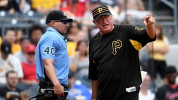 PITTSBURGH, PA - SEPTEMBER 08: Manager Clint Hurdle #13 of the Pittsburgh Pirates argues with umpire Roberto Ortiz #40 after being ejected in the seventh inning during the game against the St. Louis Cardinals at PNC Park on September 8, 2019 in Pittsburgh, Pennsylvania. (Photo by Justin Berl/Getty Images)