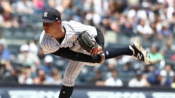 NEW YORK, NY - JULY 21: Sonny Gray #55 of the New York Yankees pitches against the New York Mets during their game at Yankee Stadium on July 21, 2018 in New York City. (Photo by Al Bello/Getty Images)
