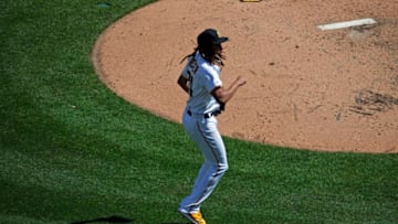 PITTSBURGH, PA - APRIL 01: Chris Archer #24 of the Pittsburgh Pirates celebrates after a strike out in the fifth inning against the St. Louis Cardinals at the home opener at PNC Park on April 1, 2019 in Pittsburgh, Pennsylvania. (Photo by Justin K. Aller/Getty Images)