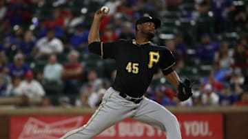ARLINGTON, TEXAS - APRIL 30: Michael Feliz #45 of the Pittsburgh Pirates throws against the Texas Rangers in the seventh inning at Globe Life Park in Arlington on April 30, 2019 in Arlington, Texas. (Photo by Ronald Martinez/Getty Images)