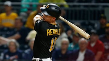 PITTSBURGH, PA - JUNE 05: Bryan Reynolds #10 of the Pittsburgh Pirates hits an RBI single in the second inning against the Atlanta Braves at PNC Park on June 5, 2019 in Pittsburgh, Pennsylvania. (Photo by Justin K. Aller/Getty Images)