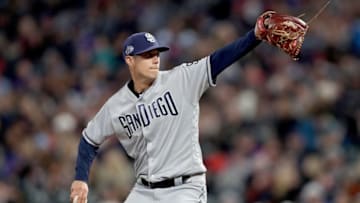 DENVER, COLORADO - MAY 10: Pitcher Matt Wisler #49 of the San Diego Padres throws in the fourth inning against the Colorado Rockies at Coors Field on May 10, 2019 in Denver, Colorado. (Photo by Matthew Stockman/Getty Images)