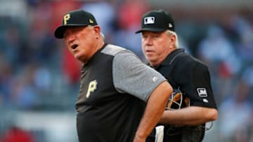 ATLANTA, GA - JUNE 10: Manager Clint Hurdle of the Pittsburgh Pirates is ejected during the first inning of an MLB game against the Atlanta Braves at SunTrust Park on June 10, 2019 in Atlanta, Georgia. (Photo by Todd Kirkland/Getty Images)