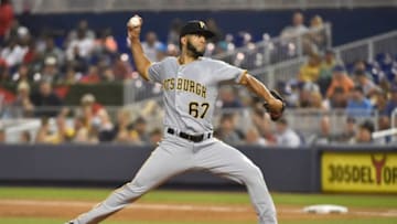 MIAMI, FL - JUNE 15: Dario Agrazal #67 of the Pittsburgh Pirates throws a pitch during the second inning against the Miami Marlins at Marlins Park on June 15, 2019 in Miami, Florida. (Photo by Eric Espada/Getty Images)