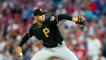 PHILADELPHIA, PA - AUGUST 26: Joe Musgrove #59 of the Pittsburgh Pirates throws a pitch in the bottom of the second inning against the Philadelphia Phillies at Citizens Bank Park on August 26, 2019 in Philadelphia, Pennsylvania. (Photo by Mitchell Leff/Getty Images)