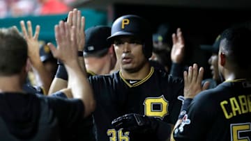 CINCINNATI, OHIO - JULY 30: Jose Osuna #36 of the Pittsburgh Pirates celebrates with teammates after hitting a home run in the 9th inning against the Cincinnati Reds at Great American Ball Park on July 30, 2019 in Cincinnati, Ohio. (Photo by Andy Lyons/Getty Images)