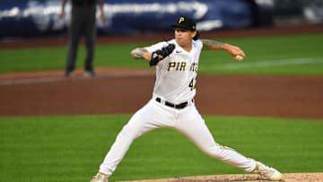 PITTSBURGH, PA - AUGUST 07: Steven Brault #43 of the Pittsburgh Pirates pitches during the fifth inning against he Detroit Tigers at PNC Park on August 7, 2020 in Pittsburgh, Pennsylvania. (Photo by Joe Sargent/Getty Images)