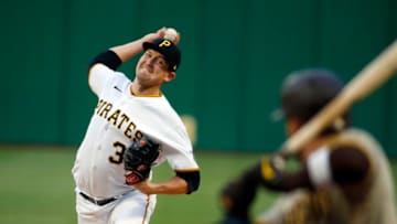 PITTSBURGH, PA - APRIL 12: Trevor Cahill #35 of the Pittsburgh Pirates pitches in the second inning against the San Diego Padres at PNC Park on April 12, 2021 in Pittsburgh, Pennsylvania. (Photo by Justin K. Aller/Getty Images)