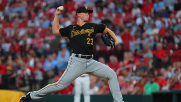 ST LOUIS, MO - AUGUST 20: Mitch Keller #23 of the Pittsburgh Pirates delivers a pitch against the St. Louis Cardinals in the first inning at Busch Stadium on August 20, 2021 in St Louis, Missouri. (Photo by Dilip Vishwanat/Getty Images)