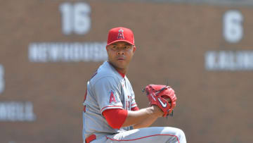DETROIT, MI - AUGUST 19: Jose Quintana #62 of the Los Angeles Angels pitches during the game against the Detroit Tigers at Comerica Park on August 19, 2021 in Detroit, Michigan. The Angels defeated the Tigers 13-10. (Photo by Mark Cunningham/MLB Photos via Getty Images)