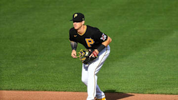 PITTSBURGH, PA - SEPTEMBER 18: Kevin Newman #27 of the Pittsburgh Pirates in action during the game against the St. Louis Cardinals at PNC Park on September 18, 2020 in Pittsburgh, Pennsylvania. (Photo by Joe Sargent/Getty Images)