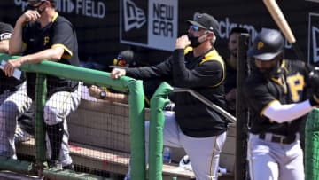 CLEARWATER, FLORIDA - MARCH 05: Manager Derek Shelton of the Pittsburgh Pirates looks on during the third inning against the Philadelphia Phillies during a spring training game at Phillies Spring Training Ball Park on March 05, 2021 in Clearwater, Florida. (Photo by Douglas P. DeFelice/Getty Images)