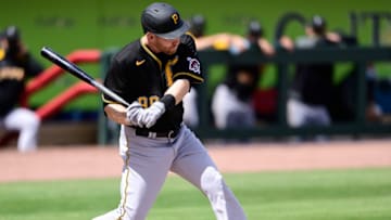 VENICE, FLORIDA - MARCH 09: Todd Frazier #99 of the Pittsburgh Pirates stands at the plate during the first inning against the Atlanta Braves during a spring training game at CoolToday Park on March 09, 2021 in Venice, Florida. (Photo by Douglas P. DeFelice/Getty Images)