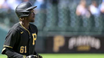 BRADENTON, FLORIDA - MARCH 02: Oneil Cruz #61 of the Pittsburgh Pirates of the Pittsburgh Pirates looks on during the second inning against the Detroit Tigers during a spring training game at LECOM Park on March 02, 2021 in Bradenton, Florida. (Photo by Douglas P. DeFelice/Getty Images)