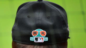 BRADENTON, FLORIDA - MARCH 22: A detail of the 2021 MLB Grapefruit league logo during a spring training game between the Pittsburgh Pirates and the Baltimore Orioles on March 22, 2021 at LECOM Park in Bradenton, Florida. (Photo by Julio Aguilar/Getty Images)