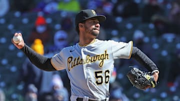 CHICAGO, ILLINOIS - APRIL 01: Duane Underwood Jr. #56 of the Pittsburgh Pirates pitches against the Chicago Cubs during the Opening Day home game at Wrigley Field on April 01, 2021 in Chicago, Illinois. (Photo by Jonathan Daniel/Getty Images)