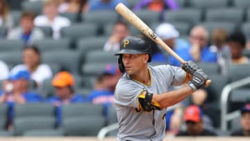 NEW YORK, NY - JULY 11: Adam Frazier #26 of the Pittsburgh Pirates in action against the New York Mets during a game at Citi Field on July 11, 2021 in New York City. (Photo by Rich Schultz/Getty Images)