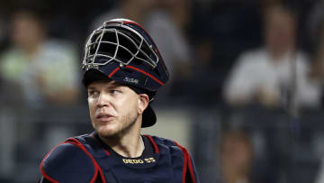 NEW YORK, NY - SEPTEMBER 17: Roberto Perez #55 of the Cleveland Indians looks on against the New York Yankees during the third inning at Yankee Stadium on September 17, 2021 in New York City. (Photo by Adam Hunger/Getty Images)