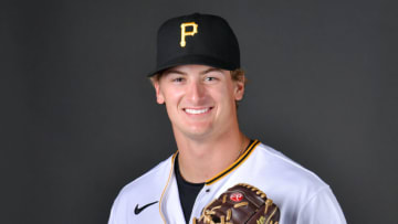 BRADENTON, FLORIDA - MARCH 16: Quinn Priester #61 of the Pittsburgh Pirates poses for a picture during the 2022 Photo Day at LECOM Park on March 16, 2022 in Bradenton, Florida. (Photo by Julio Aguilar/Getty Images)
