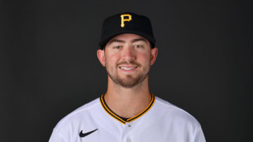 BRADENTON, FLORIDA - MARCH 16: Jared Triolo #85 of the Pittsburgh Pirates poses for a picture during the 2022 Photo Day at LECOM Park on March 16, 2022 in Bradenton, Florida. (Photo by Julio Aguilar/Getty Images)